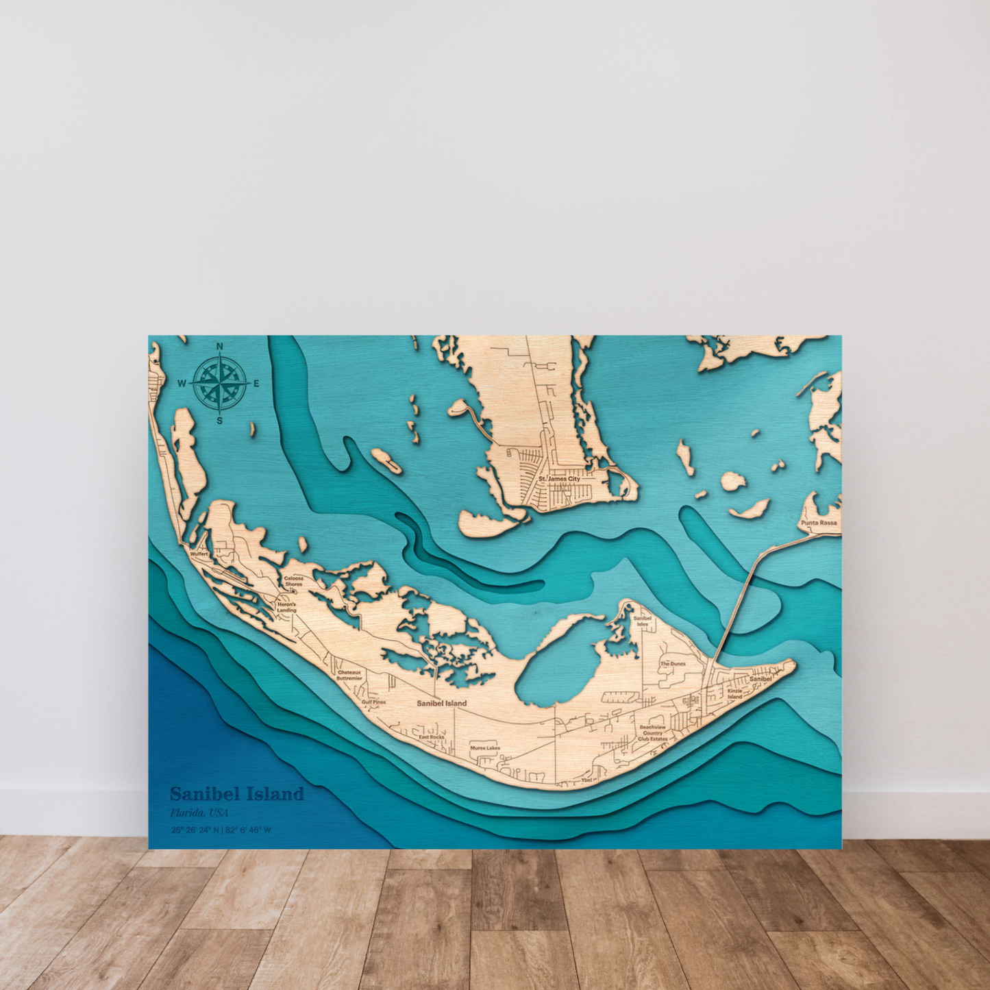 Sanibel Island 3D Layered Wood Map Art