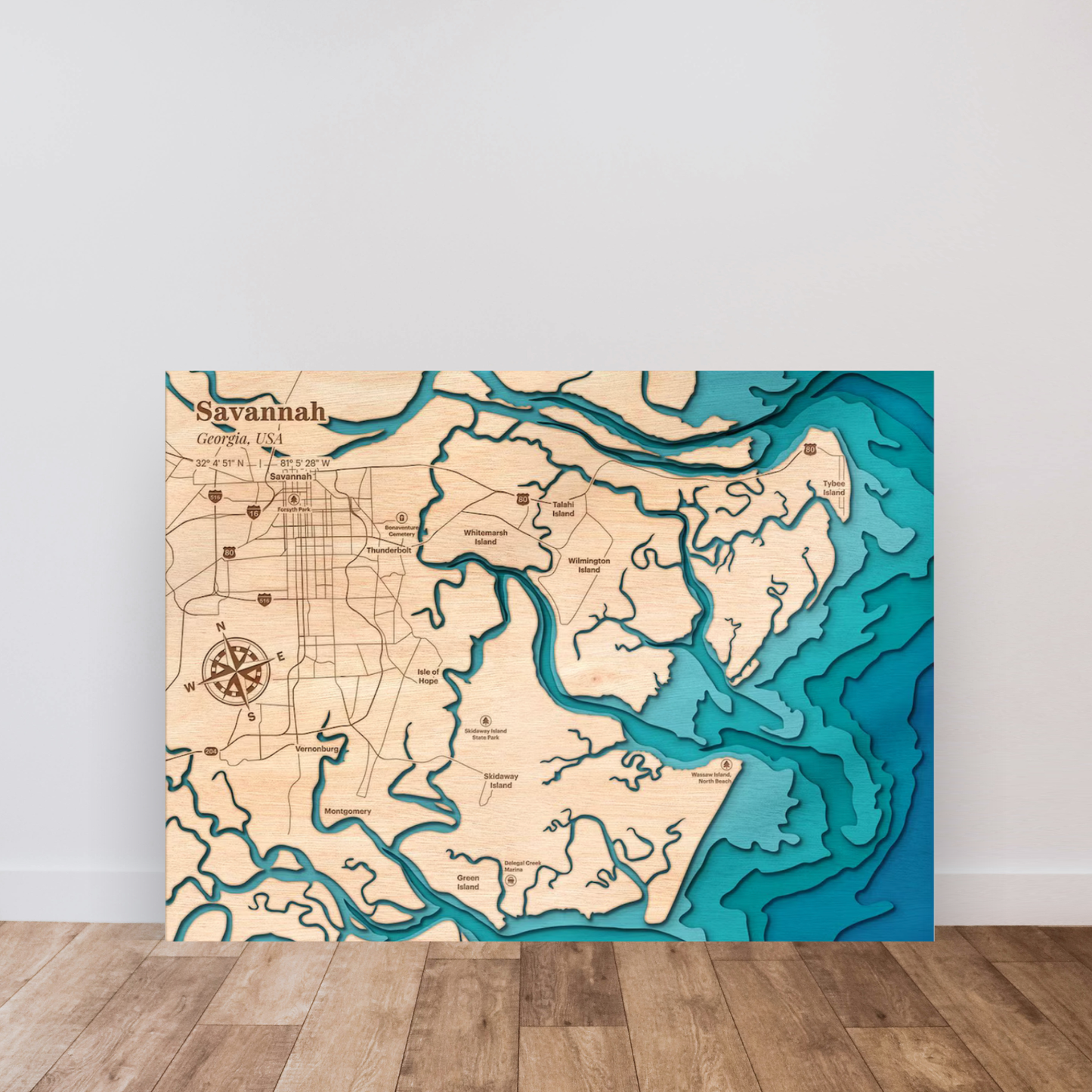 Savannah 3D Layered Wood Map Art