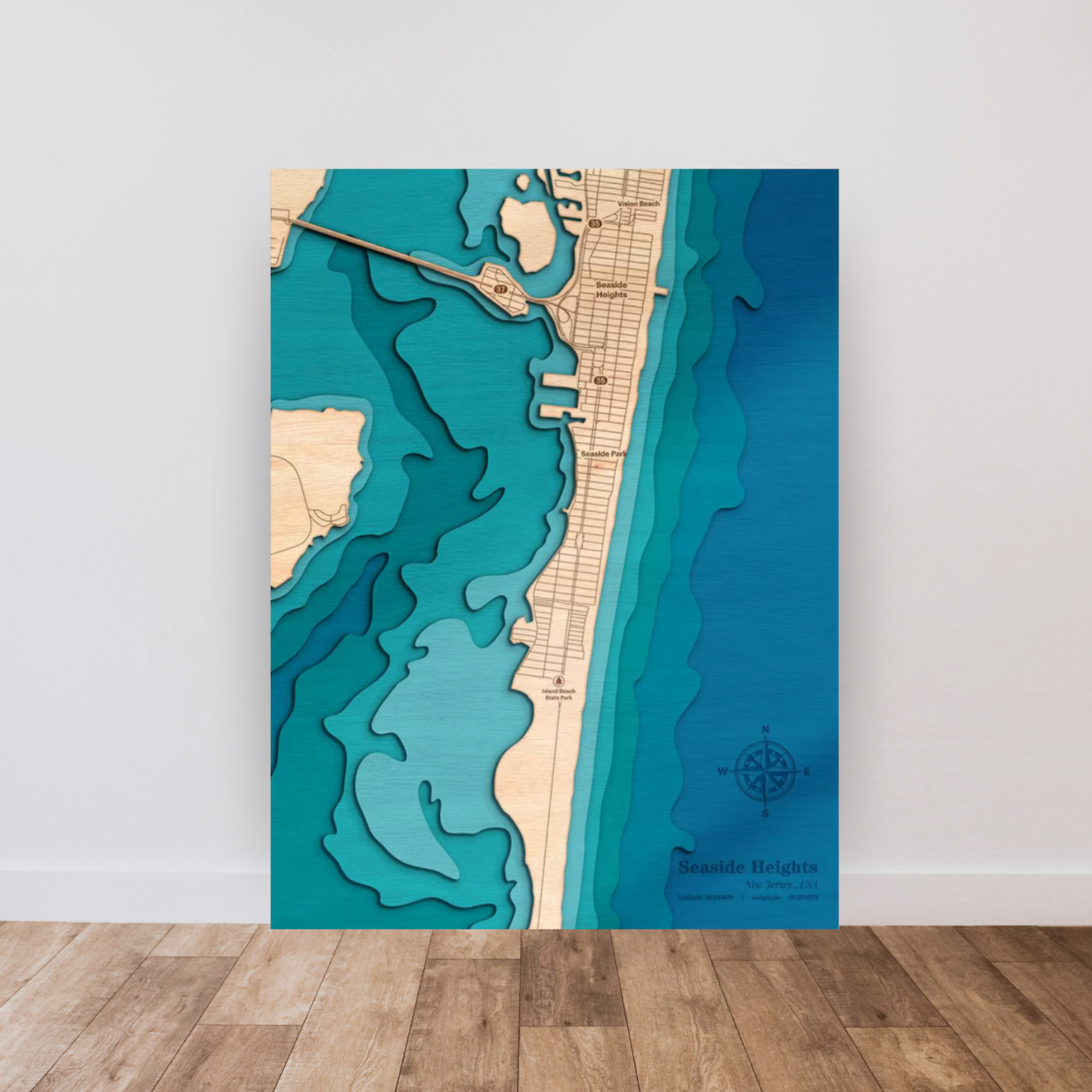 Seaside Heights 3D Layered Wood Map Art