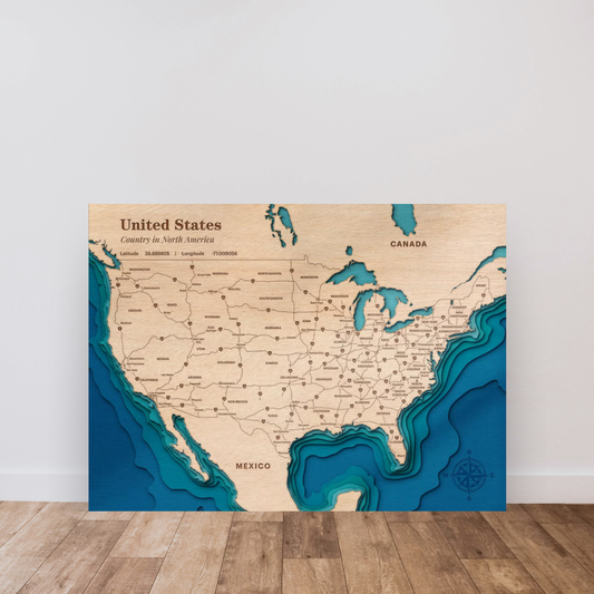 USA 3D Layered Wood Map Art