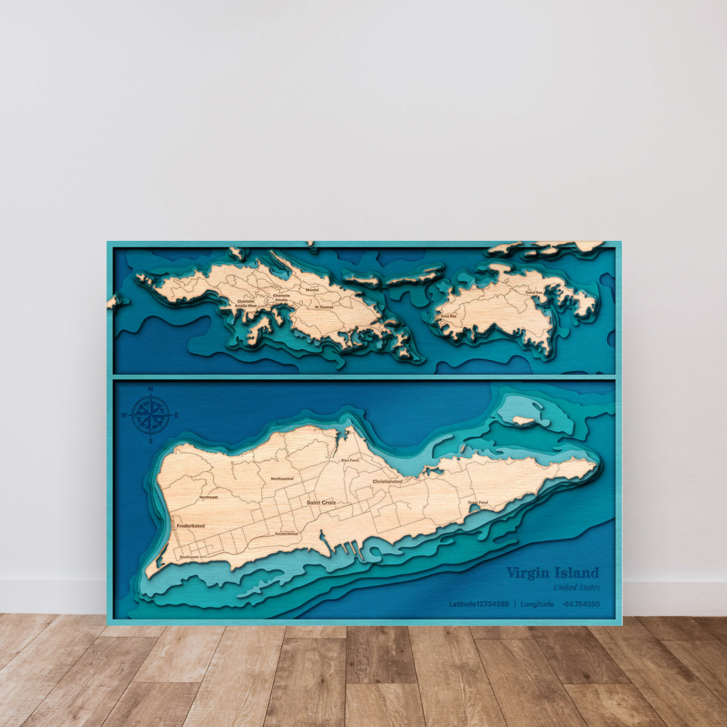 USVI 3D Layered Wood Map Art