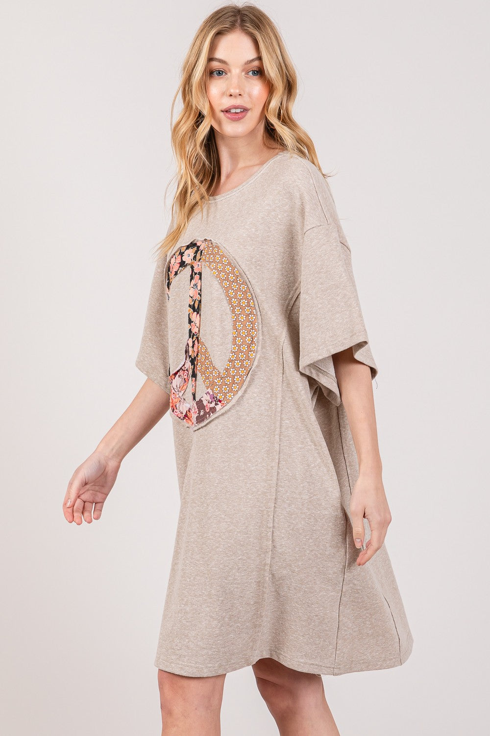 SAGE + FIG Peace Sign Short Sleeve Tee Dress