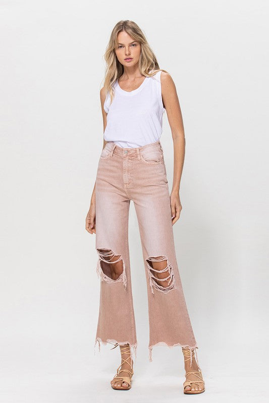 Dusty Rose 90's Vintage Crop Flare Jeans