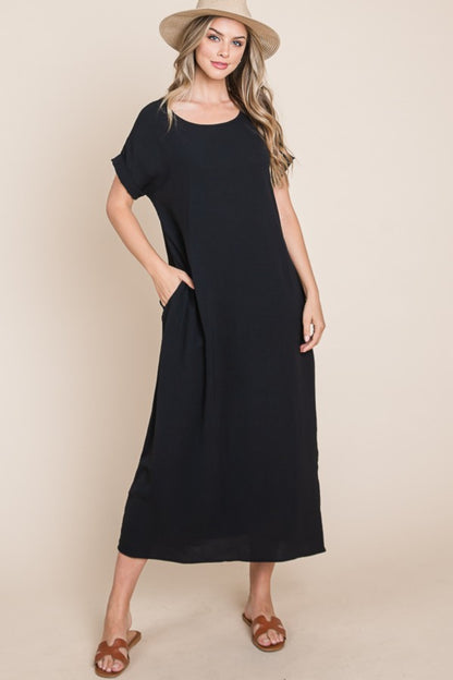 Short Sleeve Midi Dress with Pockets