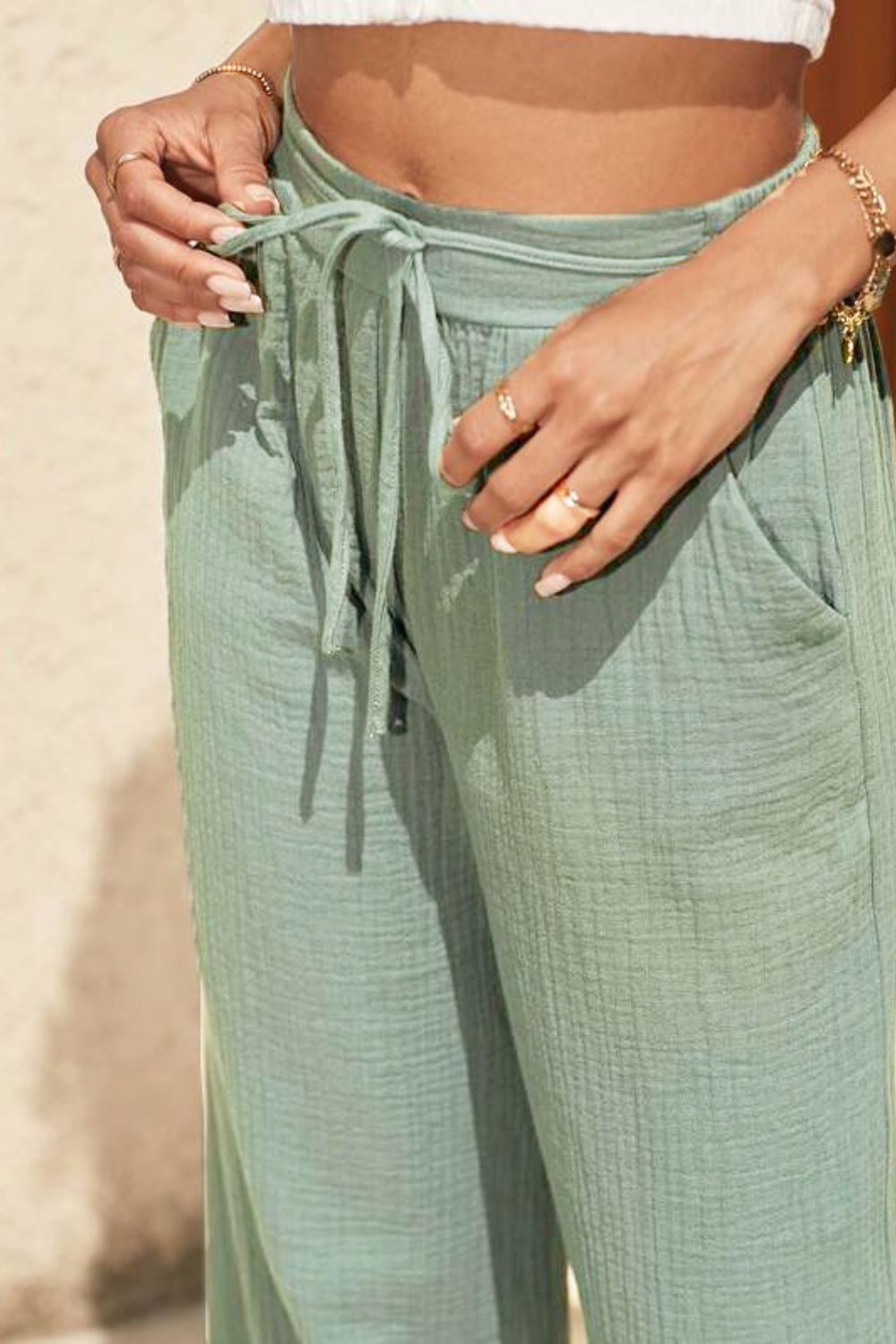 Texture Wide Leg Pants