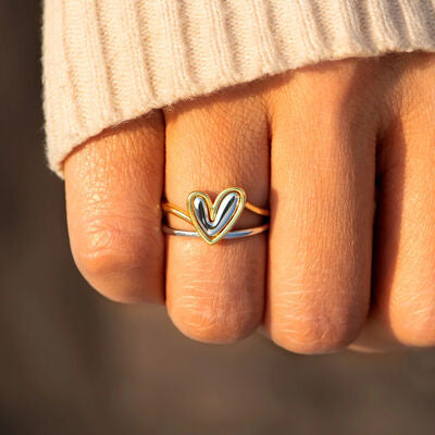 Two Tone Stacked Heart Ring