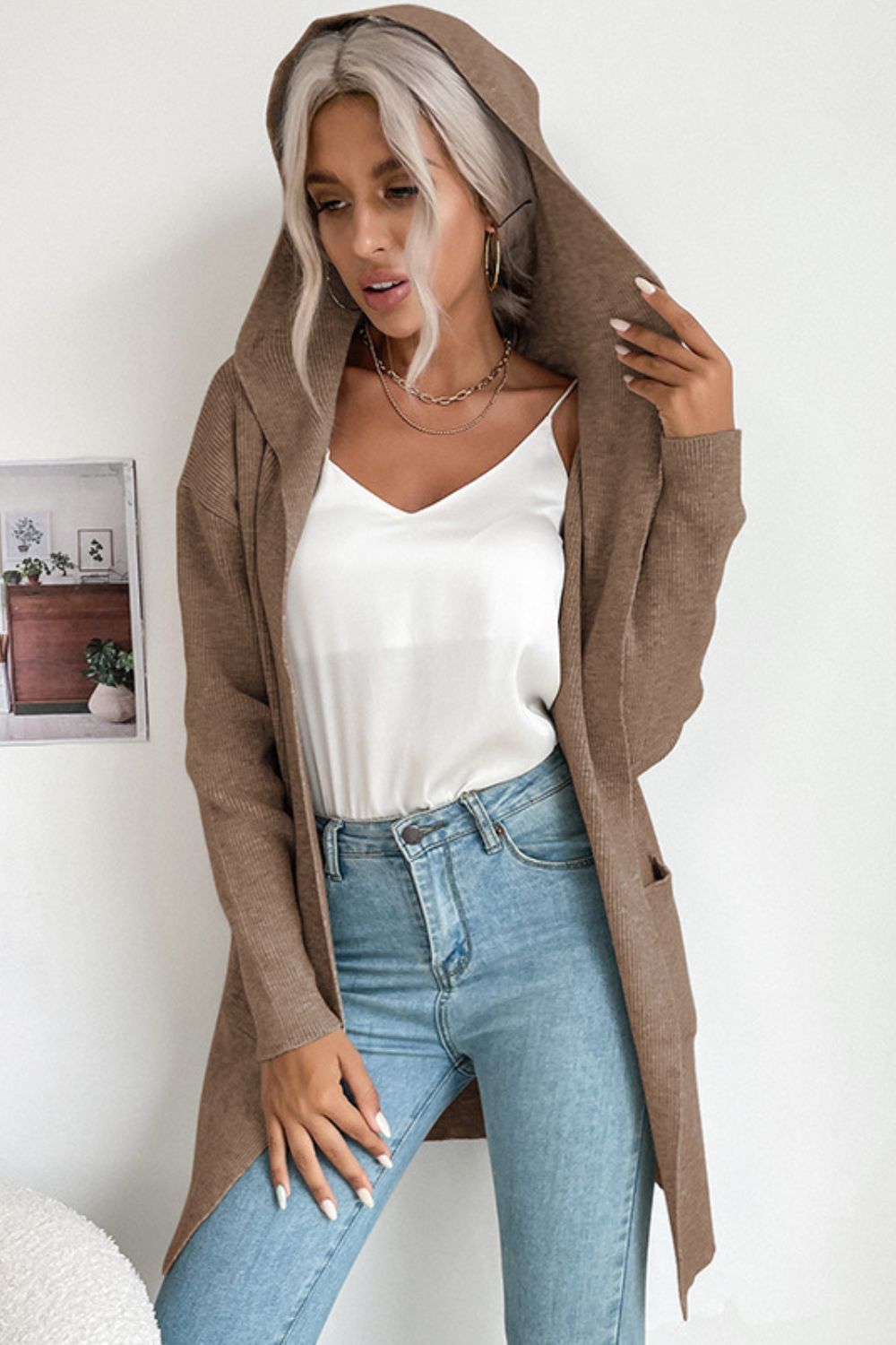 Open Front Hooded Cardigan