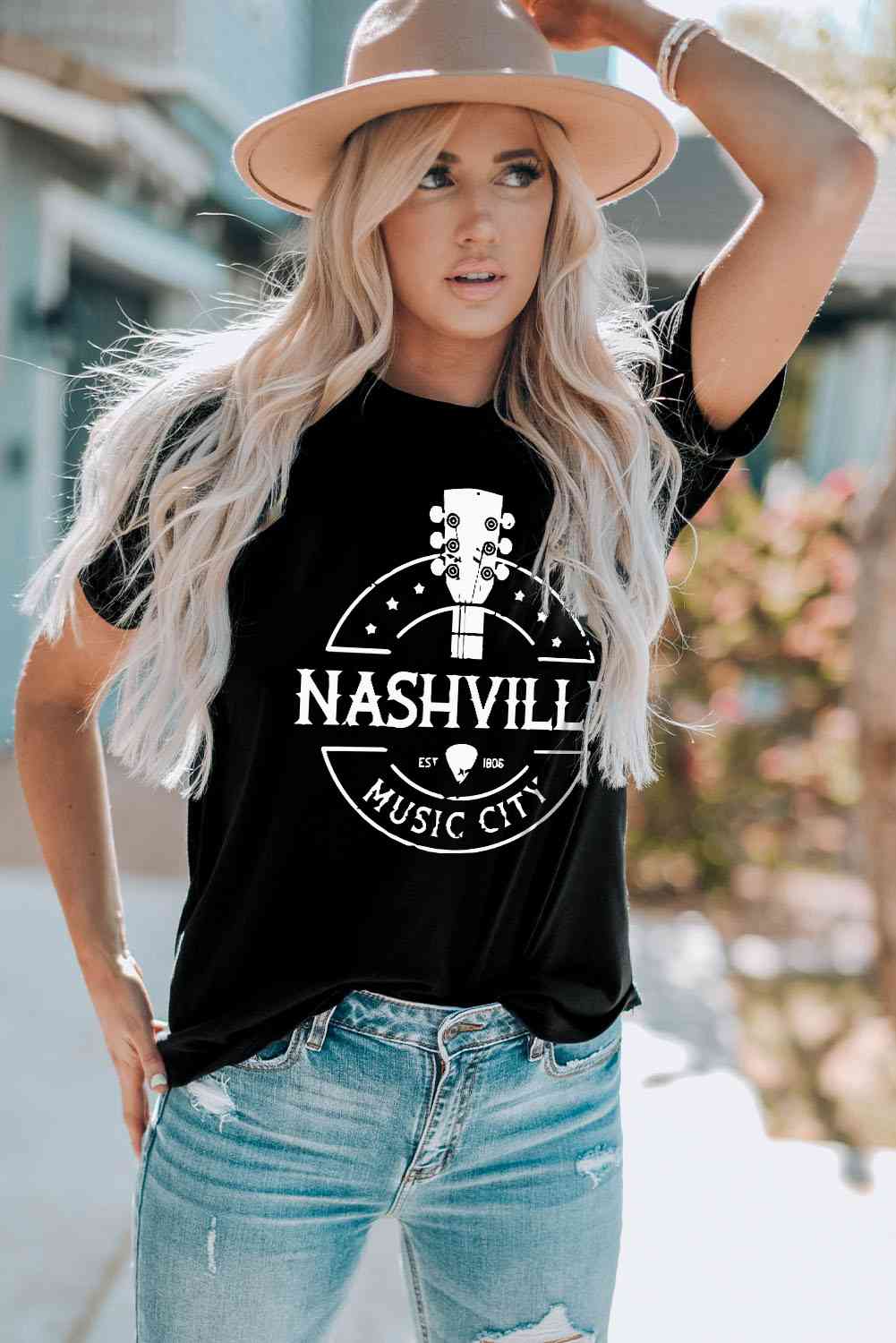 NASHVILLE MUSIC CITY Cuffed Graphic Tee