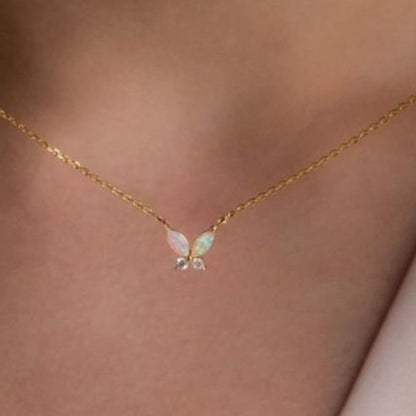 Natural Opal Butterfly Necklace