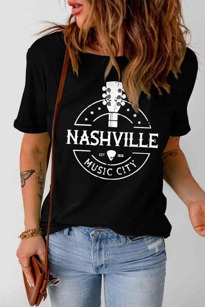 NASHVILLE MUSIC CITY Cuffed Graphic Tee