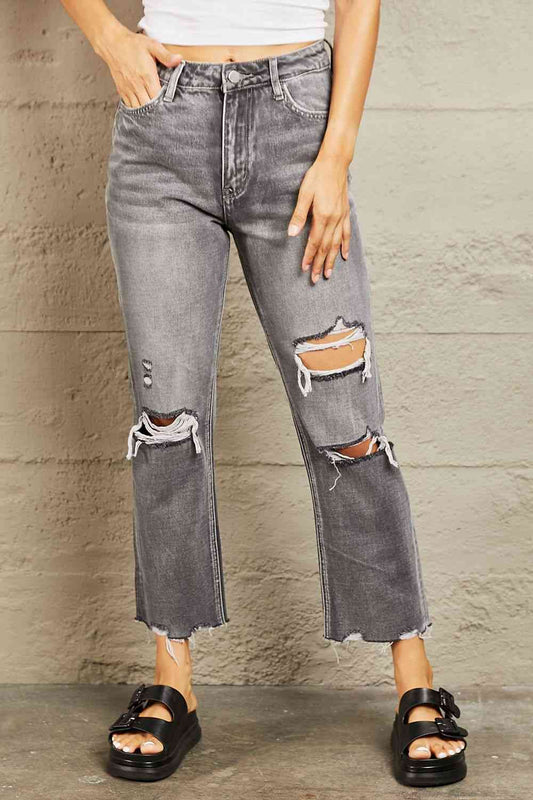 Distressed Cropped Dad Jeans