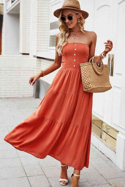 Strapless Tiered Dress with Pockets