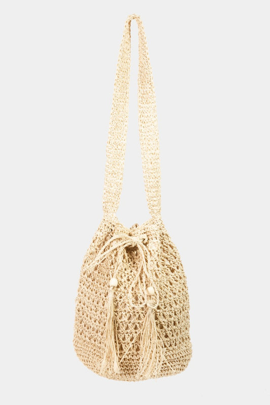 Straw Braided Drawstring Tote Bag