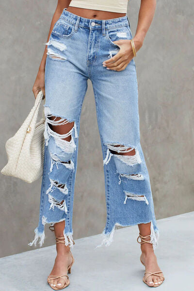 Distressed Raw Hem Jeans