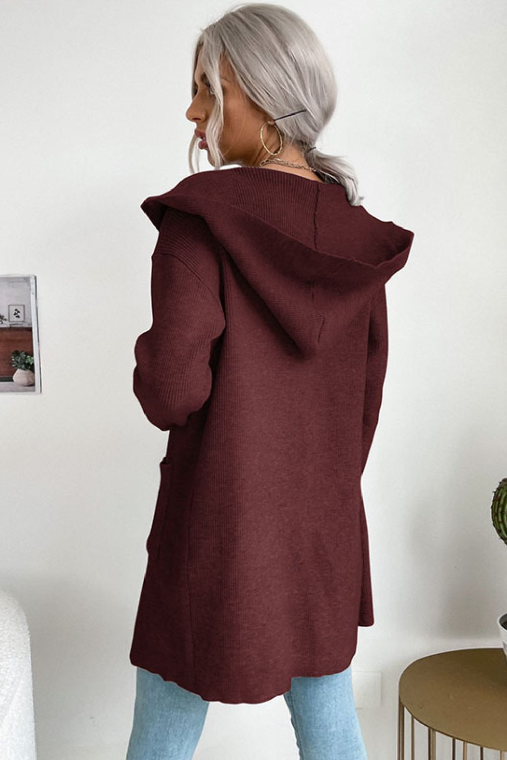 Open Front Hooded Cardigan