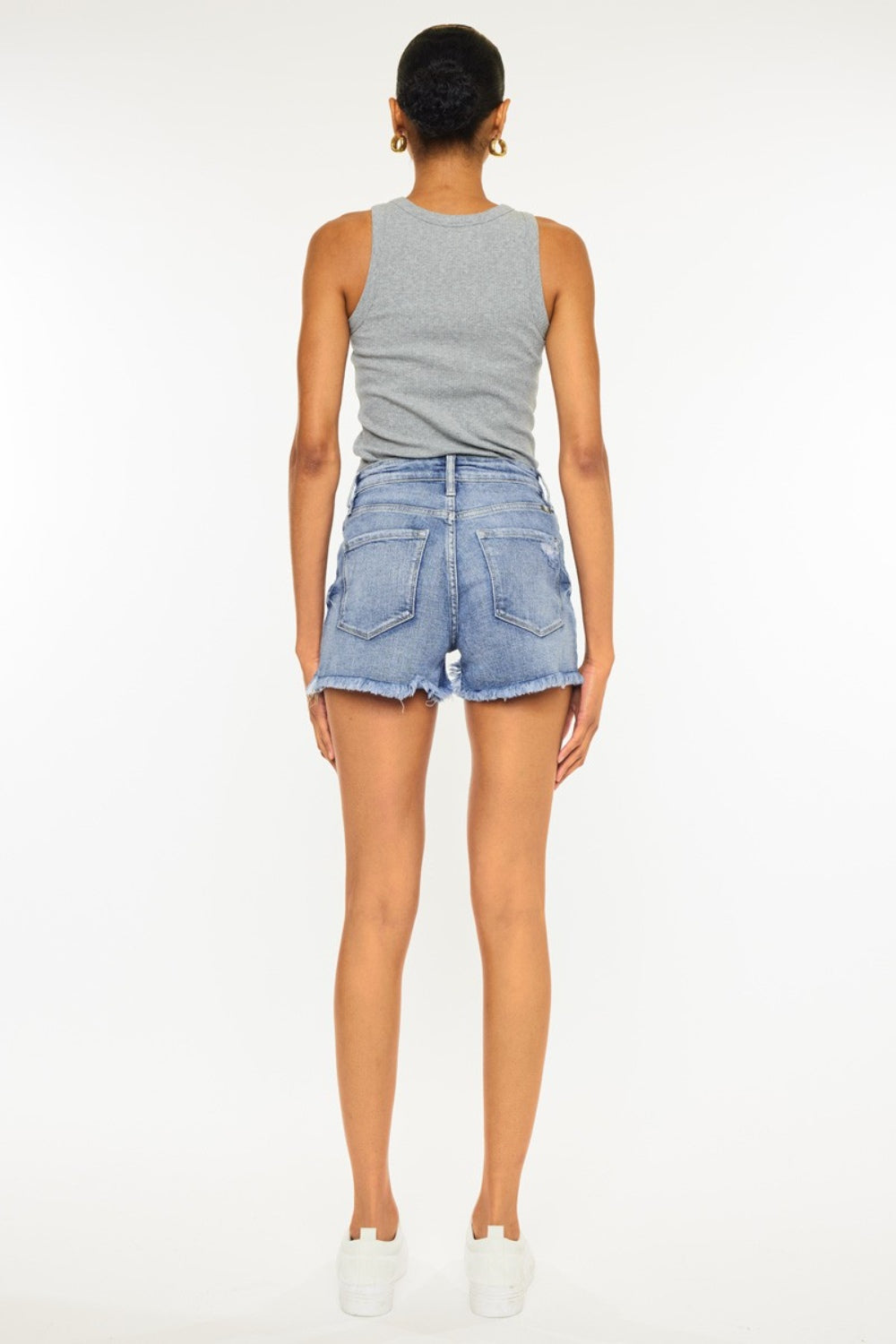 Distressed Raw Hem Denim Shorts