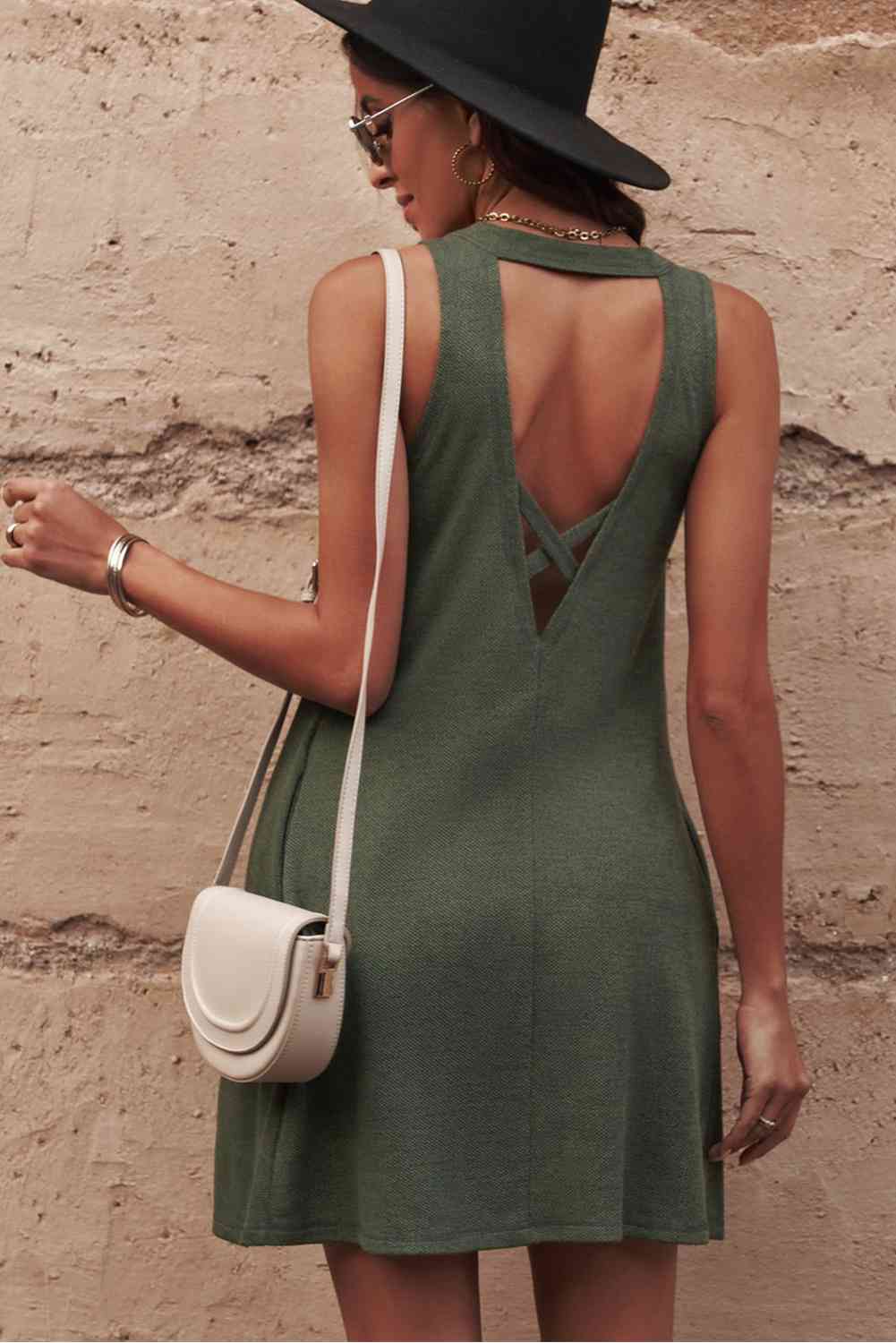 Crisscross Open Back Dress with Pockets