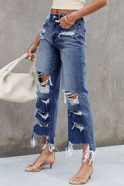 Distressed Raw Hem Jeans