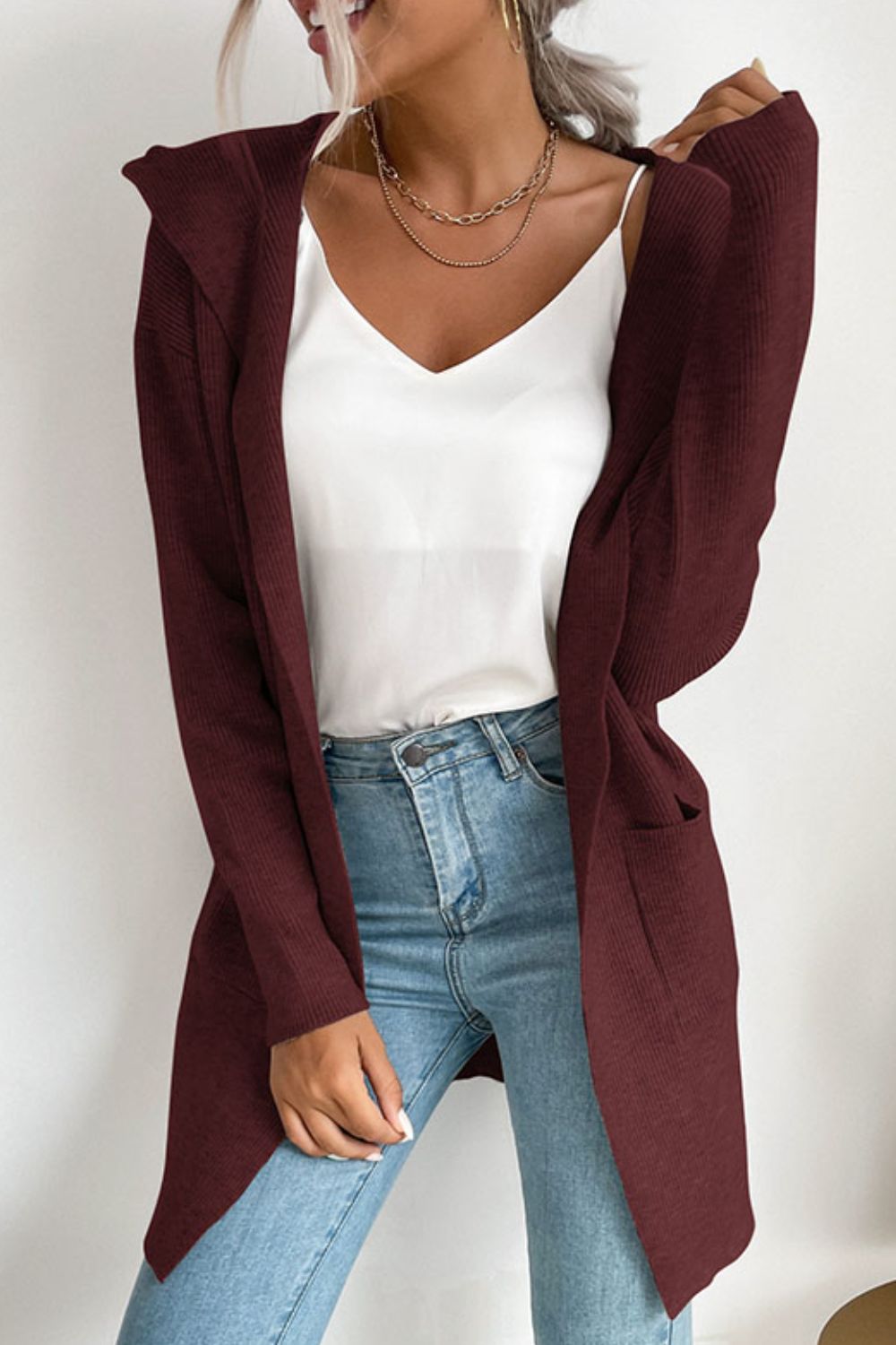 Open Front Hooded Cardigan