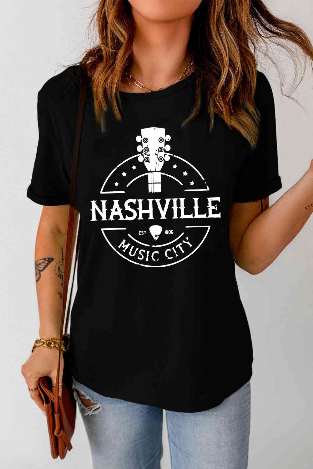 NASHVILLE MUSIC CITY Cuffed Graphic Tee