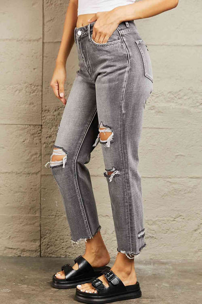 Distressed Cropped Dad Jeans