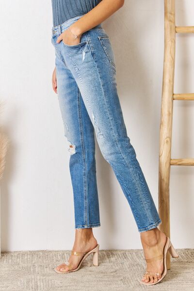 High Rise Distressed Slim Jeans