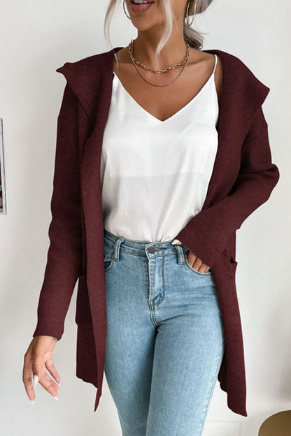 Open Front Hooded Cardigan