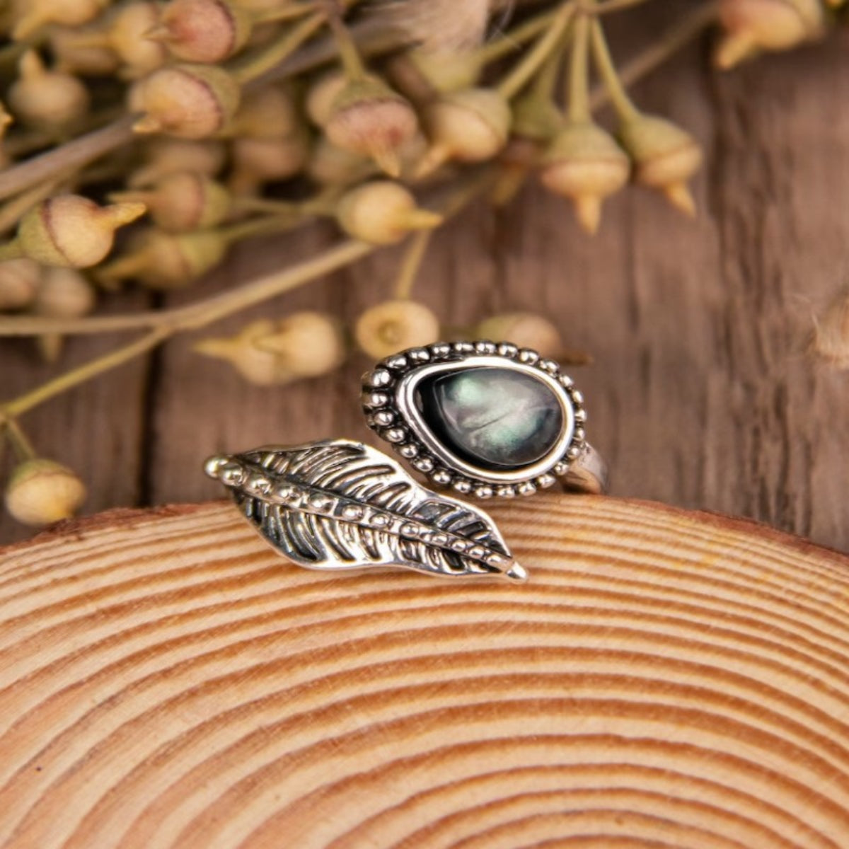 Moonstone Leaf Bypass Ring