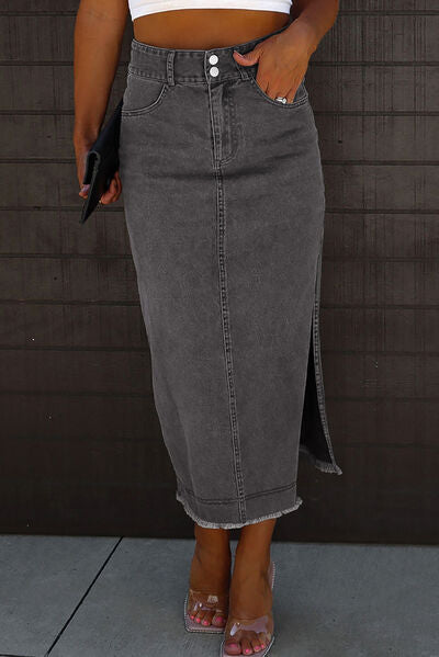 Slit Midi Denim Skirt