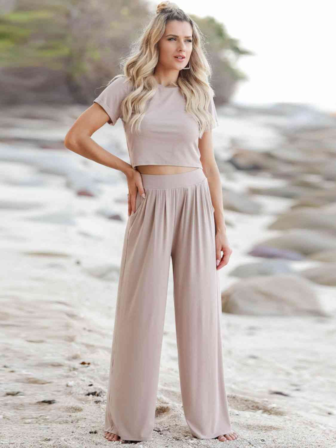 Short Sleeve Tee and Wide Leg Pants Set