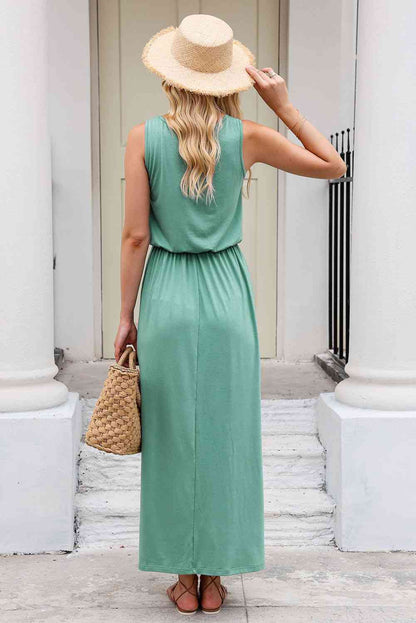 Slit Sleeveless Dress with Pockets