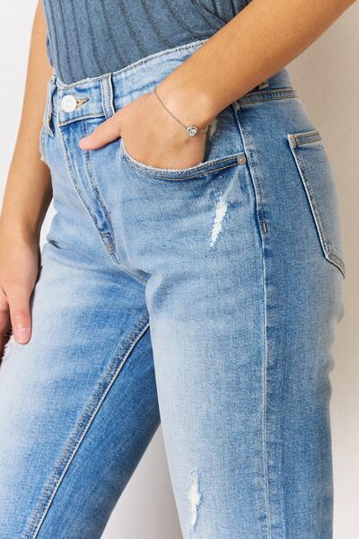 High Rise Distressed Slim Jeans