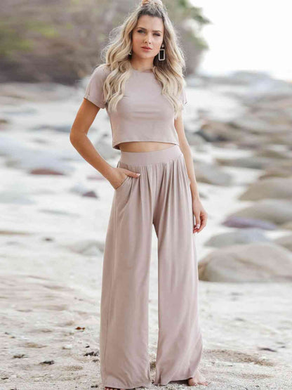 Short Sleeve Tee and Wide Leg Pants Set