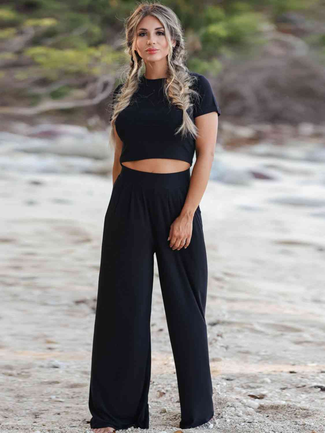 Short Sleeve Tee and Wide Leg Pants Set