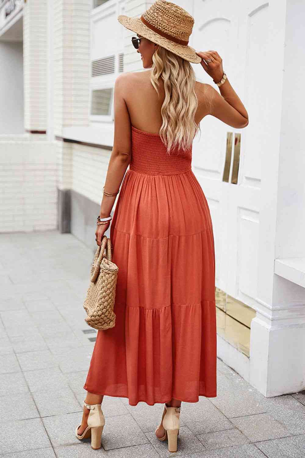 Strapless Tiered Dress with Pockets