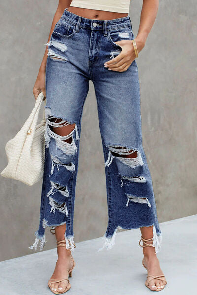 Distressed Raw Hem Jeans