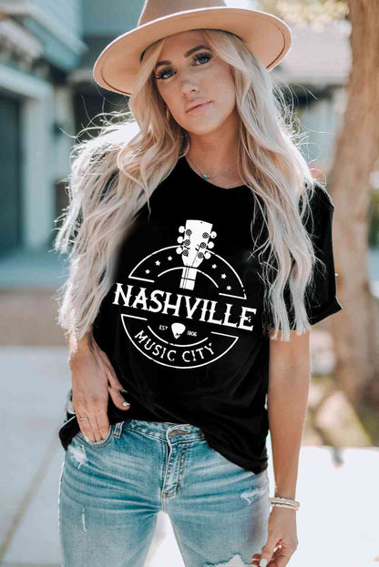 NASHVILLE MUSIC CITY Cuffed Graphic Tee