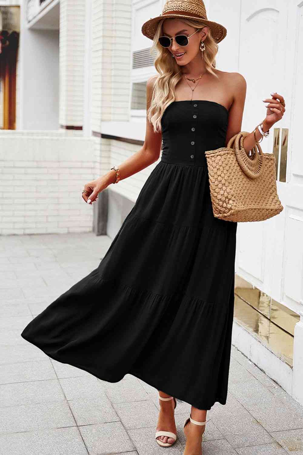 Strapless Tiered Dress with Pockets