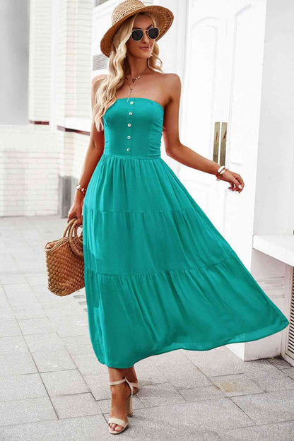 Strapless Tiered Dress with Pockets