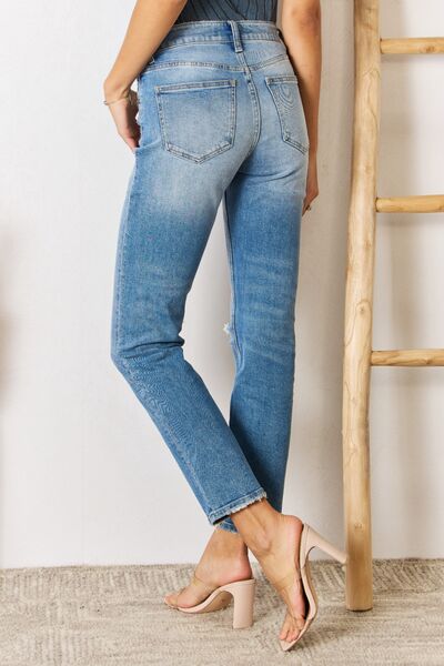 High Rise Distressed Slim Jeans