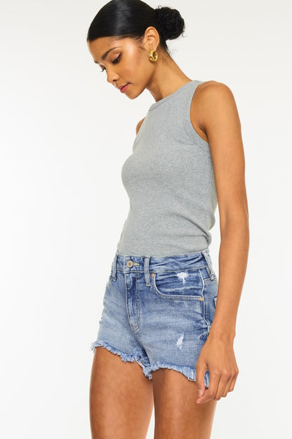 Distressed Raw Hem Denim Shorts