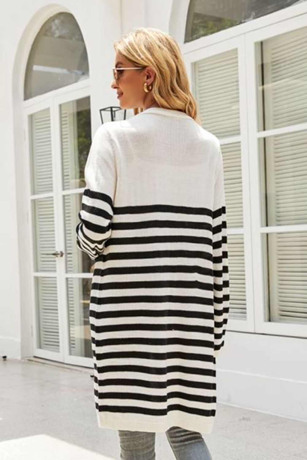 Striped Open Front Cardigan