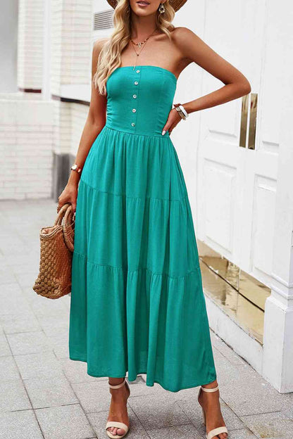 Strapless Tiered Dress with Pockets