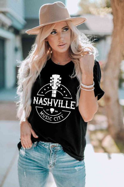 NASHVILLE MUSIC CITY Cuffed Graphic Tee