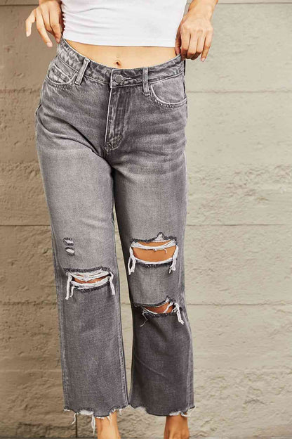 Distressed Cropped Dad Jeans